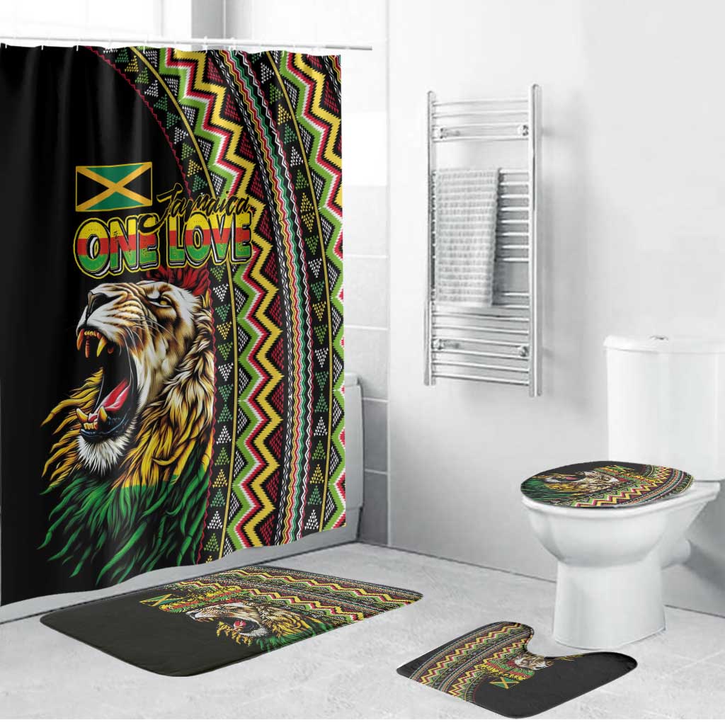 Jamaican Reggae-One Love Bathroom Set Tribal African Pattern and Roaring Lion - Wonder Print Shop