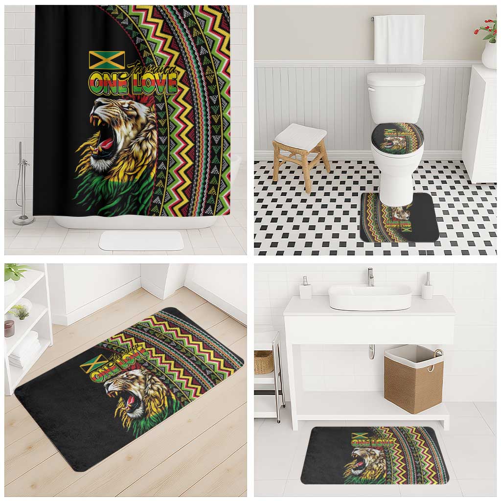 Jamaican Reggae-One Love Bathroom Set Tribal African Pattern and Roaring Lion - Wonder Print Shop