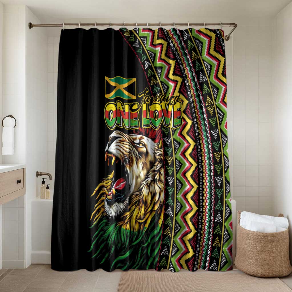Jamaican Reggae-One Love Bathroom Set Tribal African Pattern and Roaring Lion - Wonder Print Shop