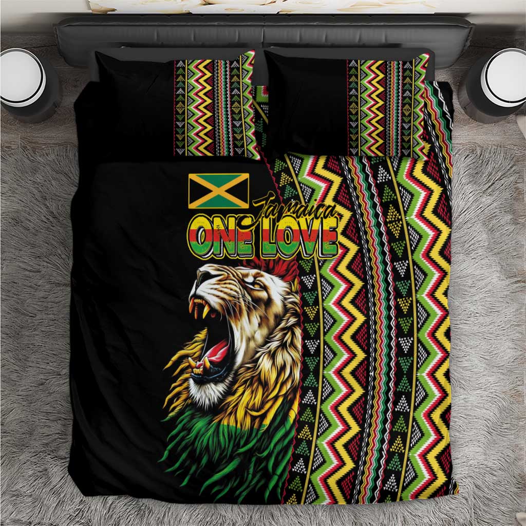 Jamaican Reggae-One Love Bedding Set Tribal African Pattern and Roaring Lion - Wonder Print Shop