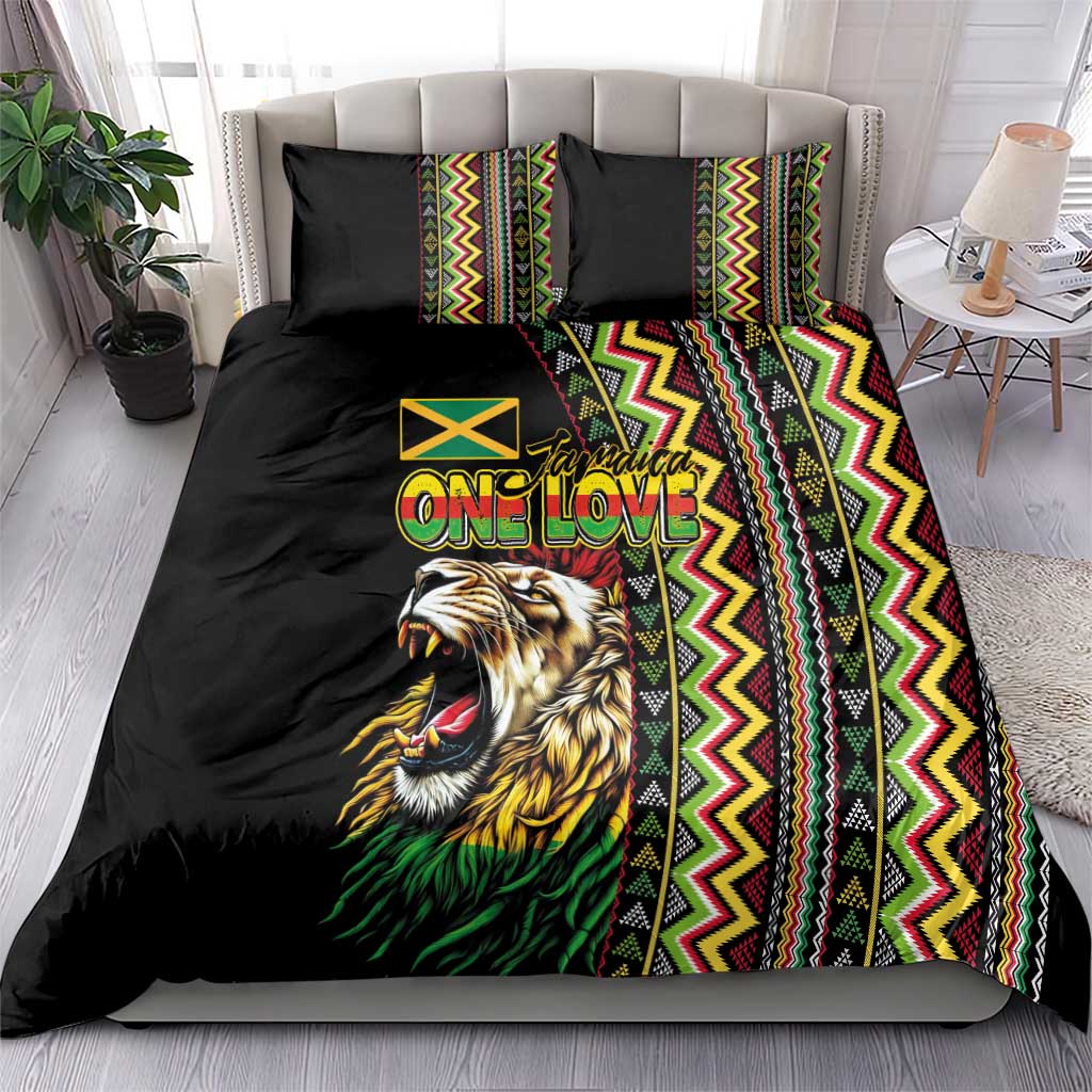 Jamaican Reggae-One Love Bedding Set Tribal African Pattern and Roaring Lion - Wonder Print Shop