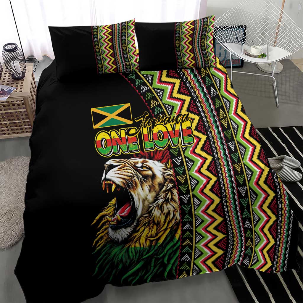 Jamaican Reggae-One Love Bedding Set Tribal African Pattern and Roaring Lion - Wonder Print Shop