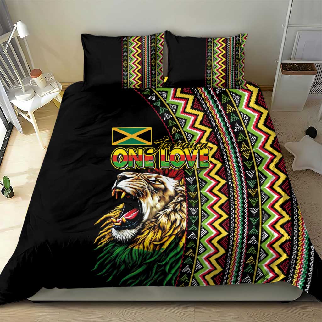 Jamaican Reggae-One Love Bedding Set Tribal African Pattern and Roaring Lion - Wonder Print Shop