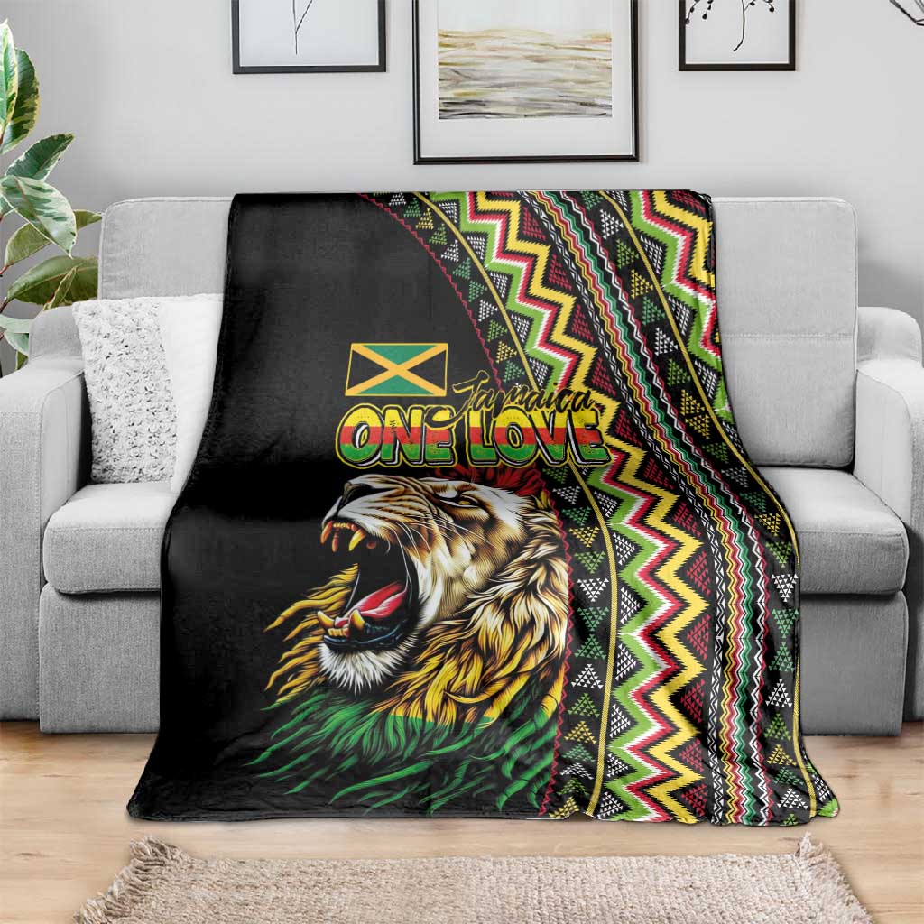 Jamaican Reggae-One Love Blanket Tribal African Pattern and Roaring Lion - Wonder Print Shop