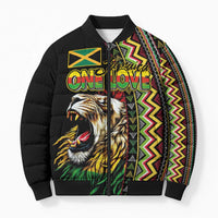 Personalized Jamaican Reggae-One Love Bomber Puffer Jacket Tribal African Pattern and Roaring Lion - Wonder Print Shop