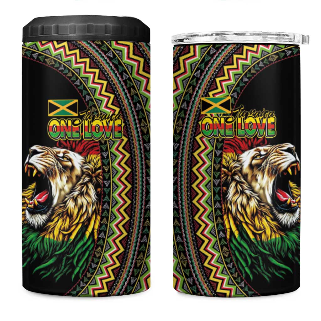 Jamaican Reggae-One Love 4 in 1 Can Cooler Tumbler Tribal African Pattern and Roaring Lion - Wonder Print Shop