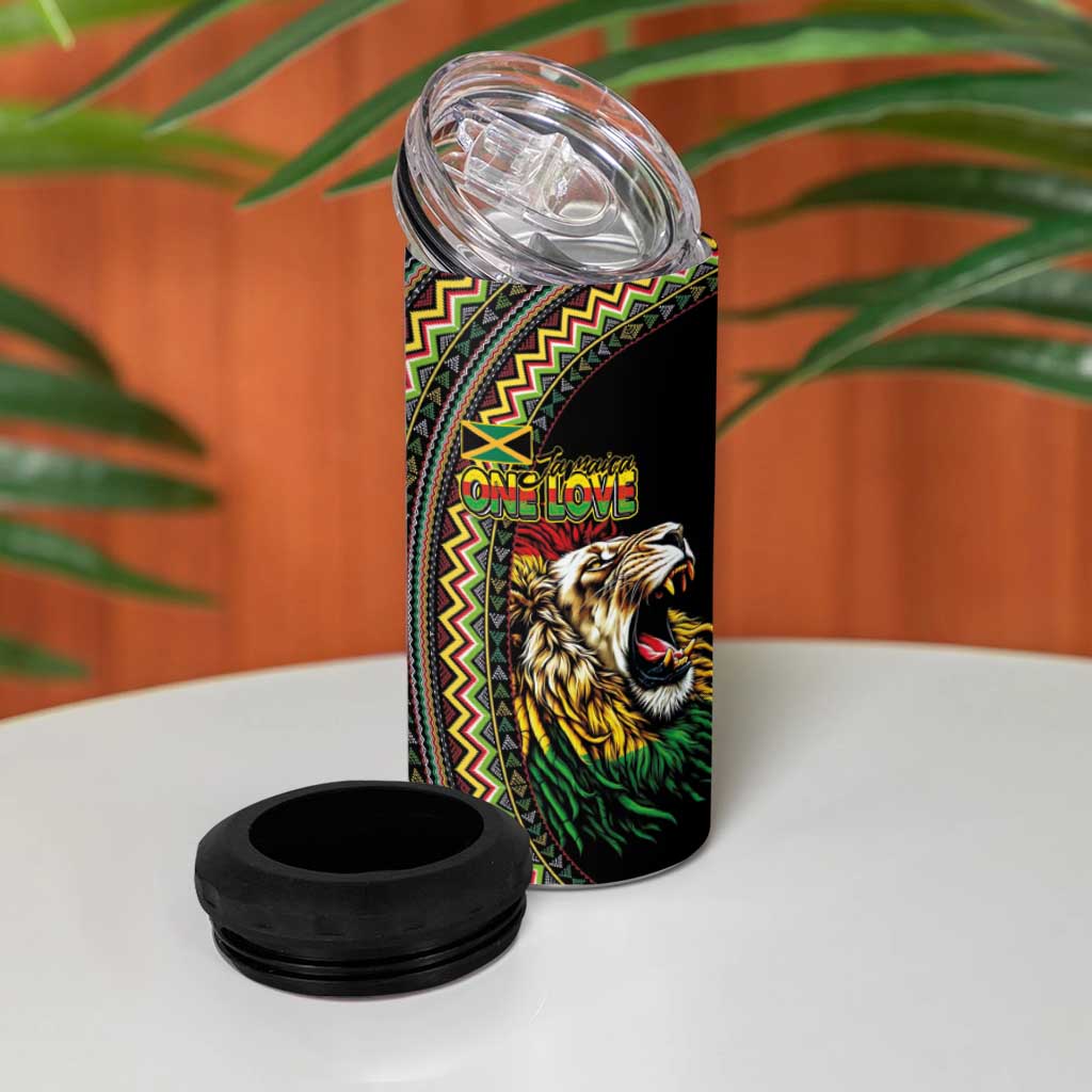 Jamaican Reggae-One Love 4 in 1 Can Cooler Tumbler Tribal African Pattern and Roaring Lion - Wonder Print Shop