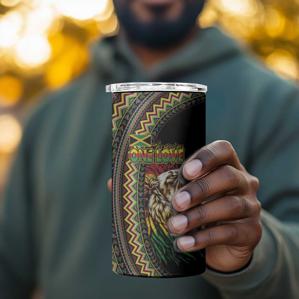 Jamaican Reggae-One Love 4 in 1 Can Cooler Tumbler Tribal African Pattern and Roaring Lion - Wonder Print Shop