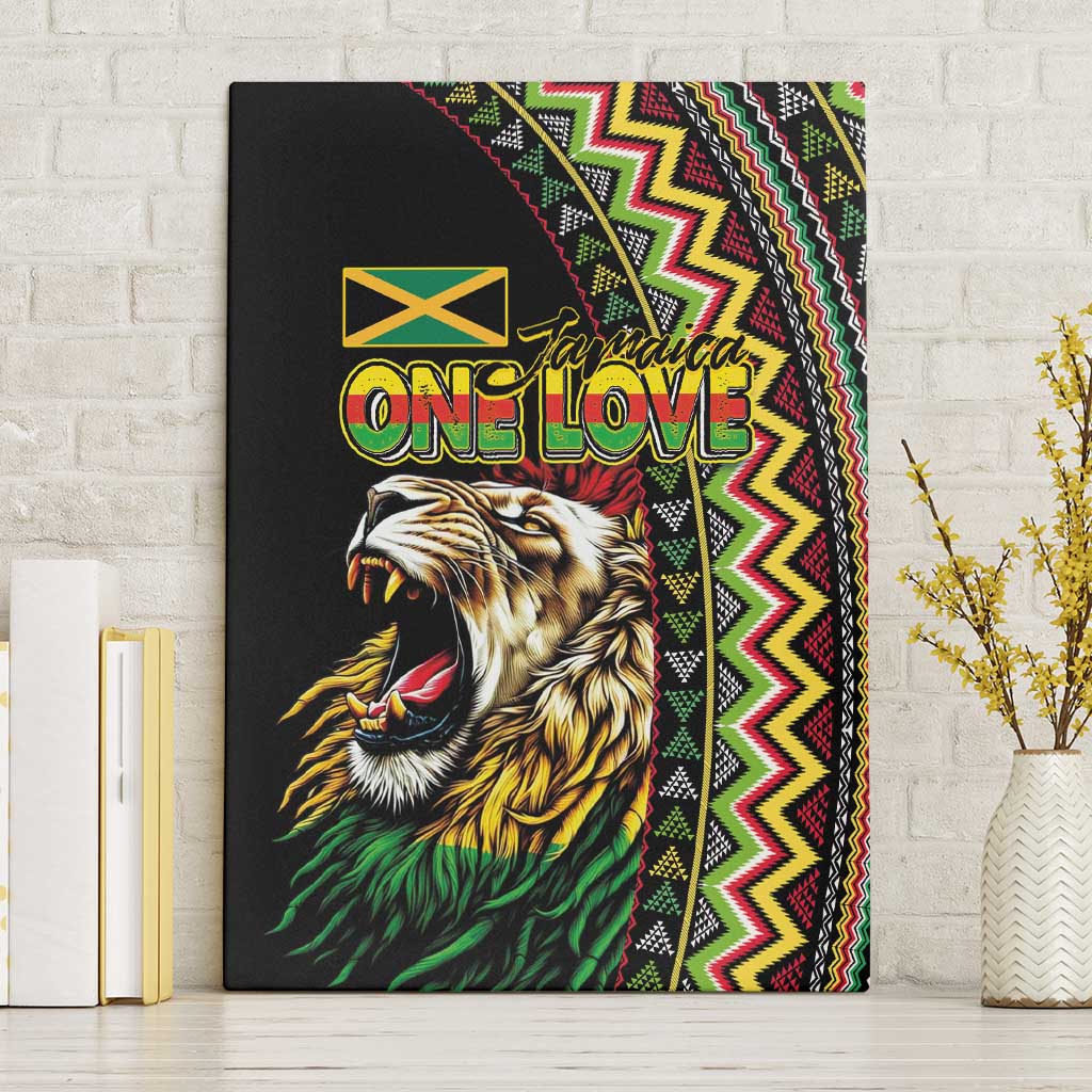 Jamaican Reggae-One Love Canvas Wall Art Tribal African Pattern and Roaring Lion - Wonder Print Shop