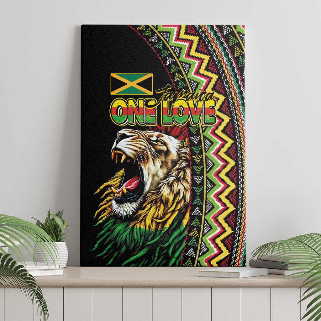 Jamaican Reggae-One Love Canvas Wall Art Tribal African Pattern and Roaring Lion - Wonder Print Shop