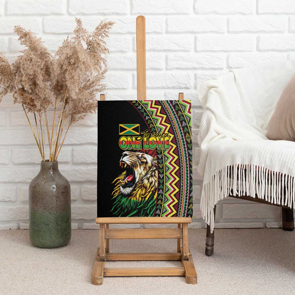 Jamaican Reggae-One Love Canvas Wall Art Tribal African Pattern and Roaring Lion - Wonder Print Shop