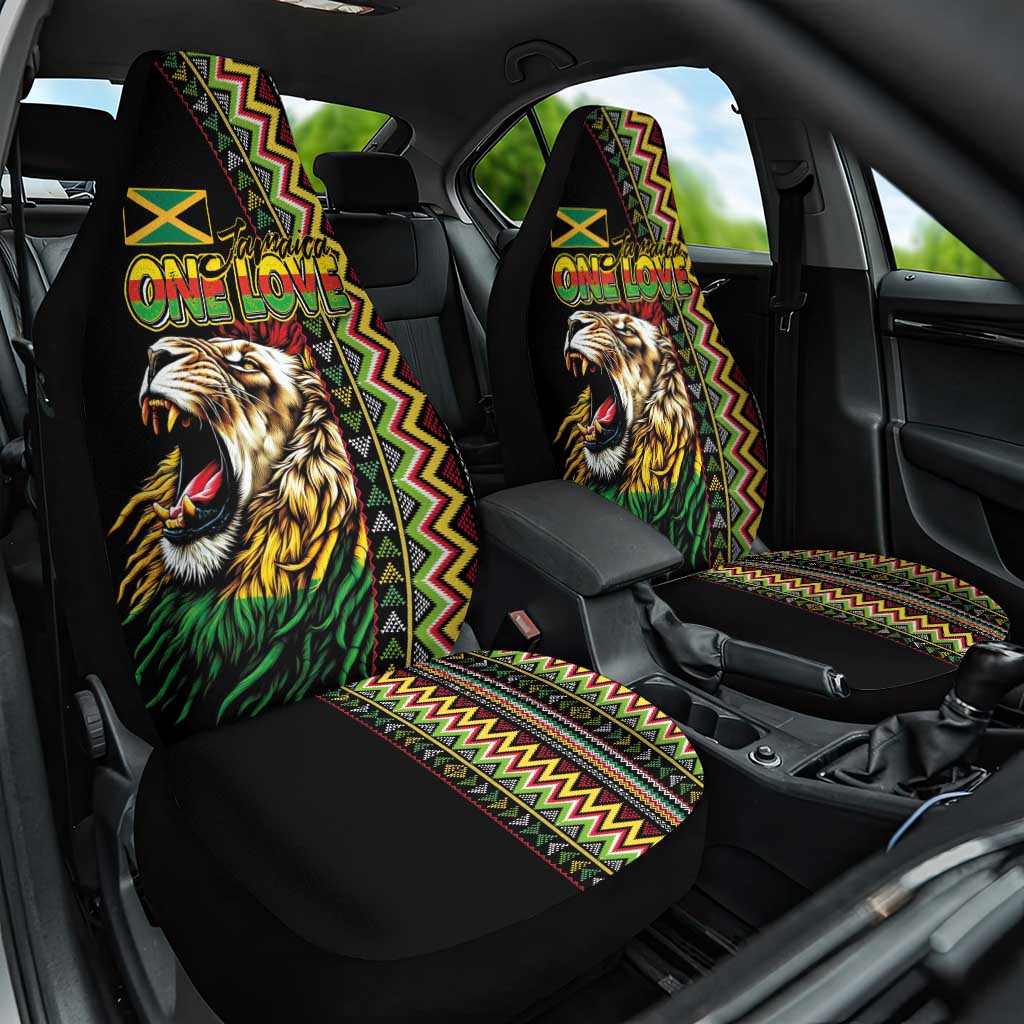 Jamaican Reggae-One Love Car Seat Cover Tribal African Pattern and Roaring Lion - Wonder Print Shop