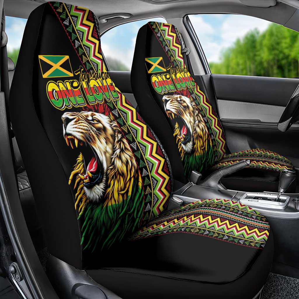 Jamaican Reggae-One Love Car Seat Cover Tribal African Pattern and Roaring Lion - Wonder Print Shop