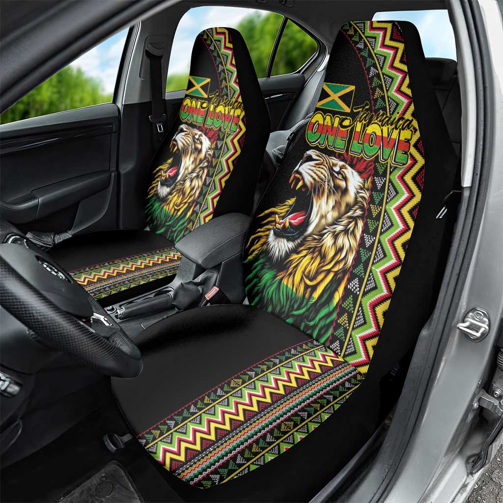 Jamaican Reggae-One Love Car Seat Cover Tribal African Pattern and Roaring Lion - Wonder Print Shop