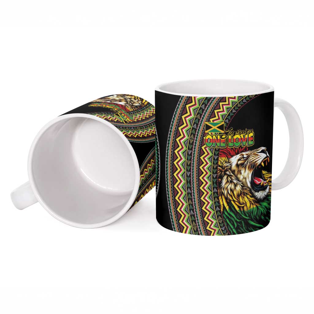 Jamaican Reggae-One Love Ceramic Mug Tribal African Pattern and Roaring Lion - Wonder Print Shop
