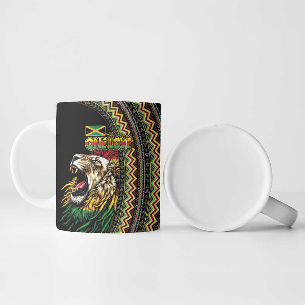 Jamaican Reggae-One Love Ceramic Mug Tribal African Pattern and Roaring Lion - Wonder Print Shop
