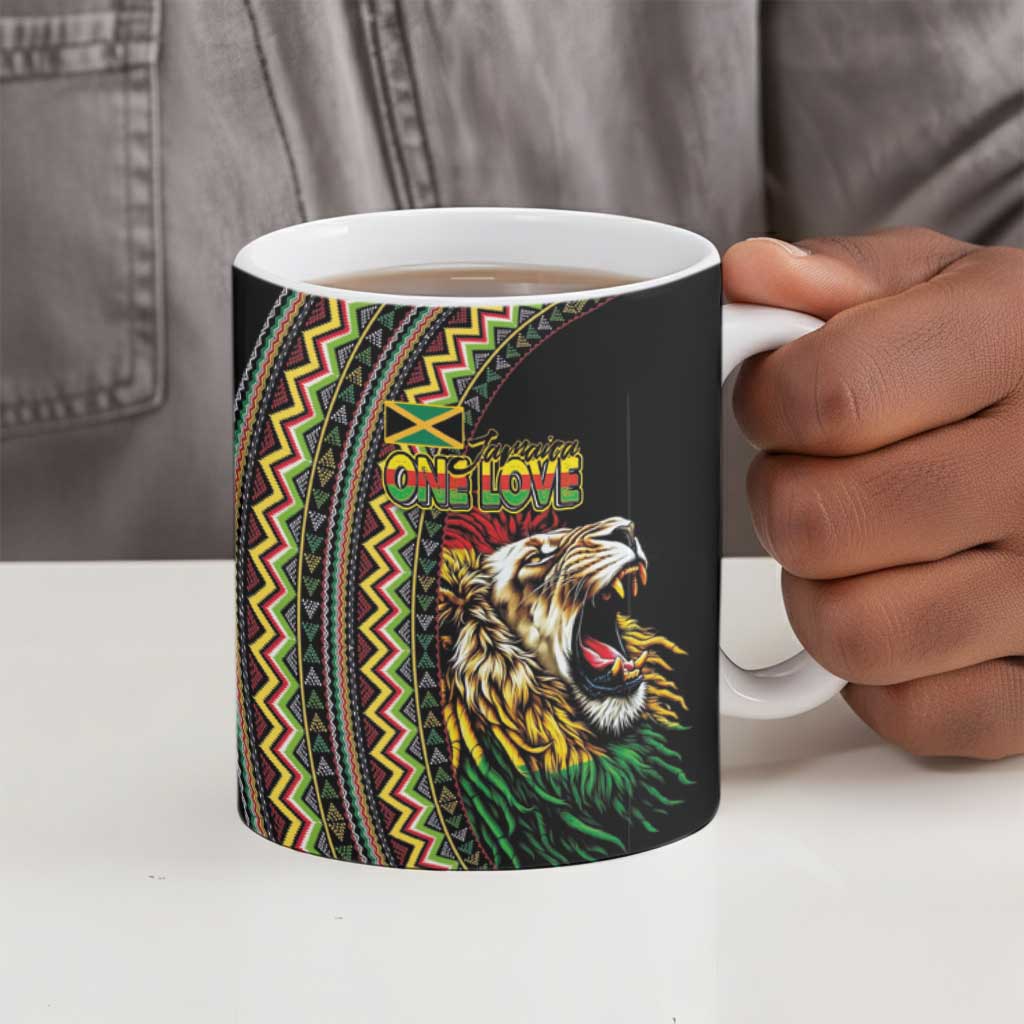 Jamaican Reggae-One Love Ceramic Mug Tribal African Pattern and Roaring Lion - Wonder Print Shop
