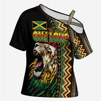 Personalized Jamaican Reggae-One Love Cross Shoulder Shirt Tribal African Pattern and Roaring Lion - Wonder Print Shop