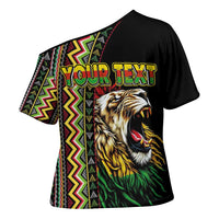Personalized Jamaican Reggae-One Love Cross Shoulder Shirt Tribal African Pattern and Roaring Lion - Wonder Print Shop