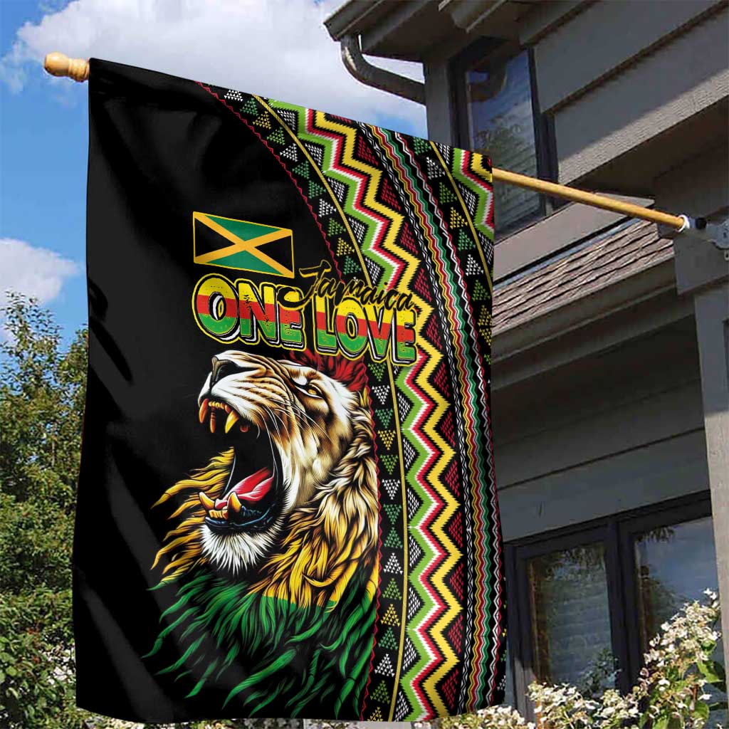 Jamaican Reggae-One Love Garden Flag Tribal African Pattern and Roaring Lion - Wonder Print Shop