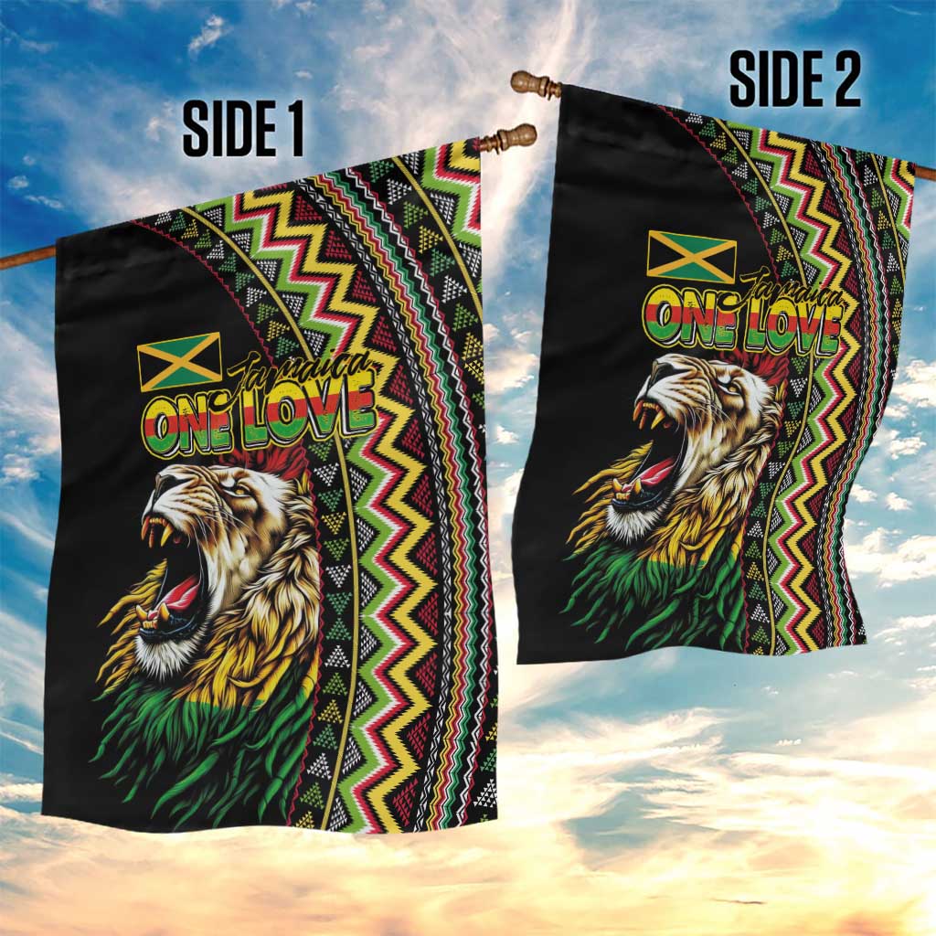 Jamaican Reggae-One Love Garden Flag Tribal African Pattern and Roaring Lion - Wonder Print Shop
