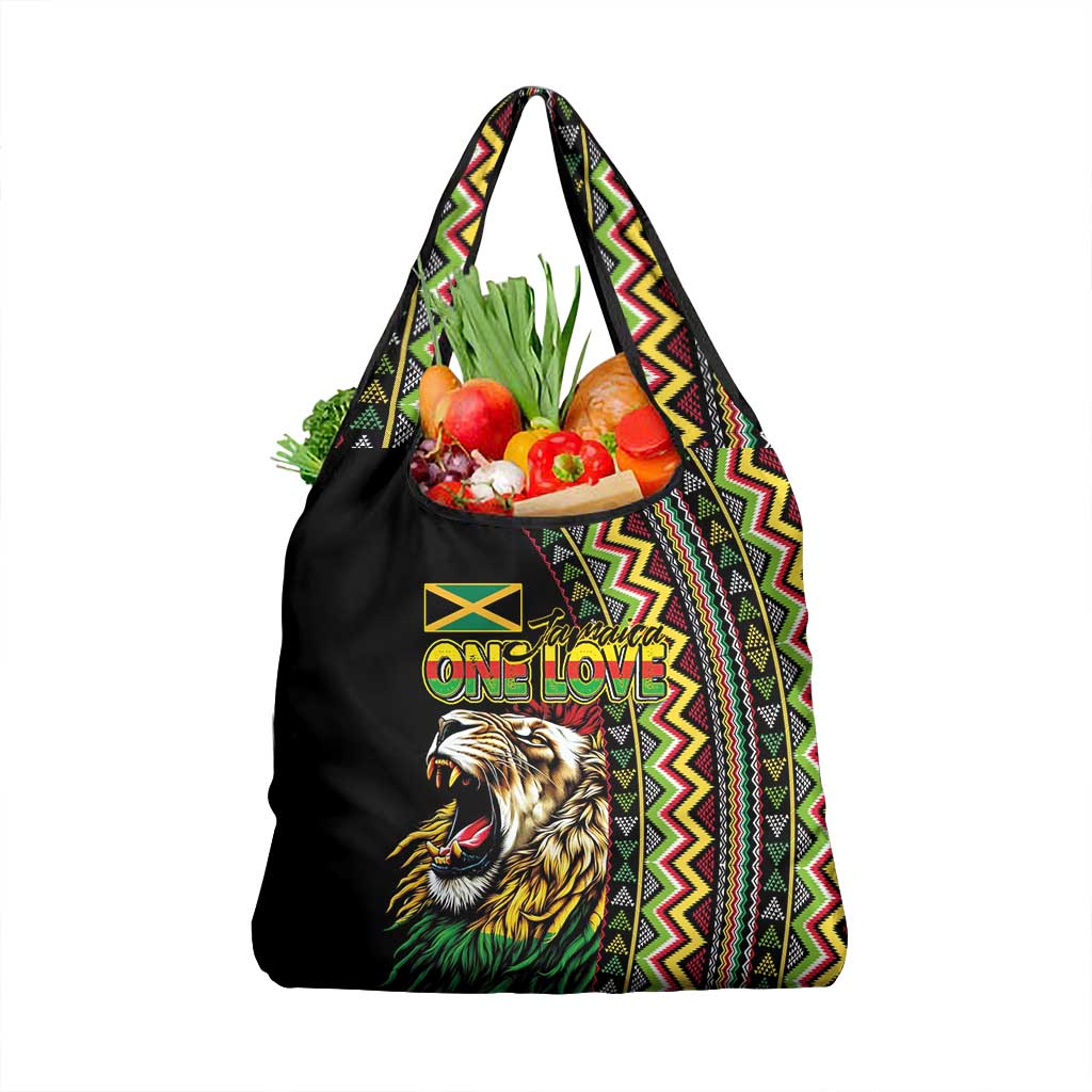 Jamaican Reggae-One Love Grocery Bag Tribal African Pattern and Roaring Lion - Wonder Print Shop