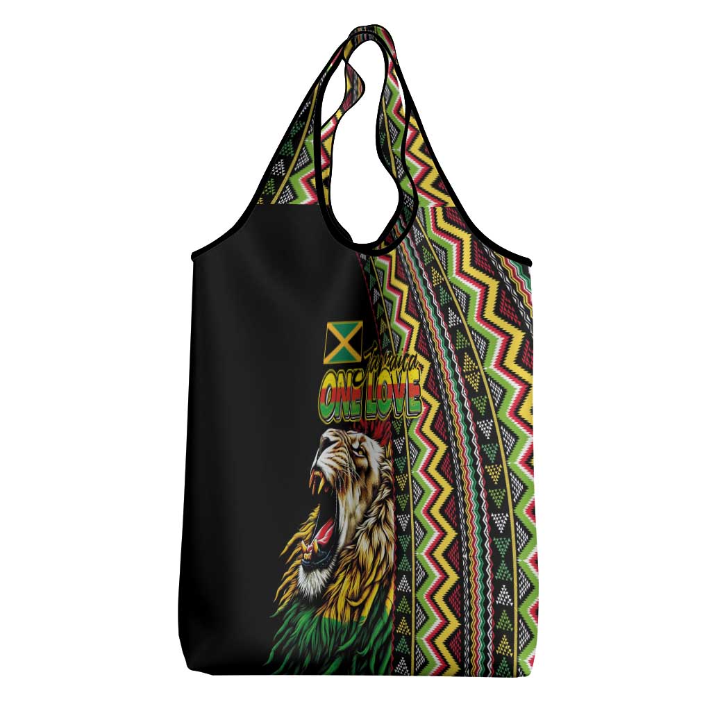 Jamaican Reggae-One Love Grocery Bag Tribal African Pattern and Roaring Lion - Wonder Print Shop