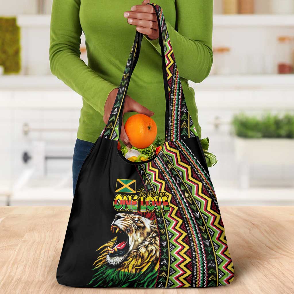 Jamaican Reggae-One Love Grocery Bag Tribal African Pattern and Roaring Lion - Wonder Print Shop