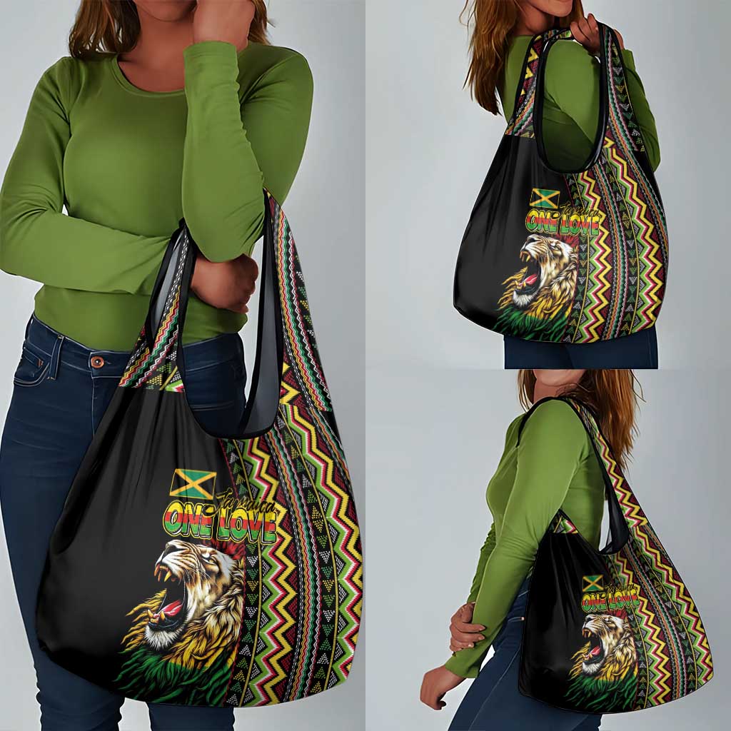 Jamaican Reggae-One Love Grocery Bag Tribal African Pattern and Roaring Lion - Wonder Print Shop