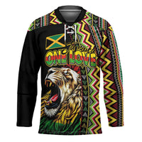Personalized Jamaican Reggae-One Love Hockey Jersey Tribal African Pattern and Roaring Lion - Wonder Print Shop
