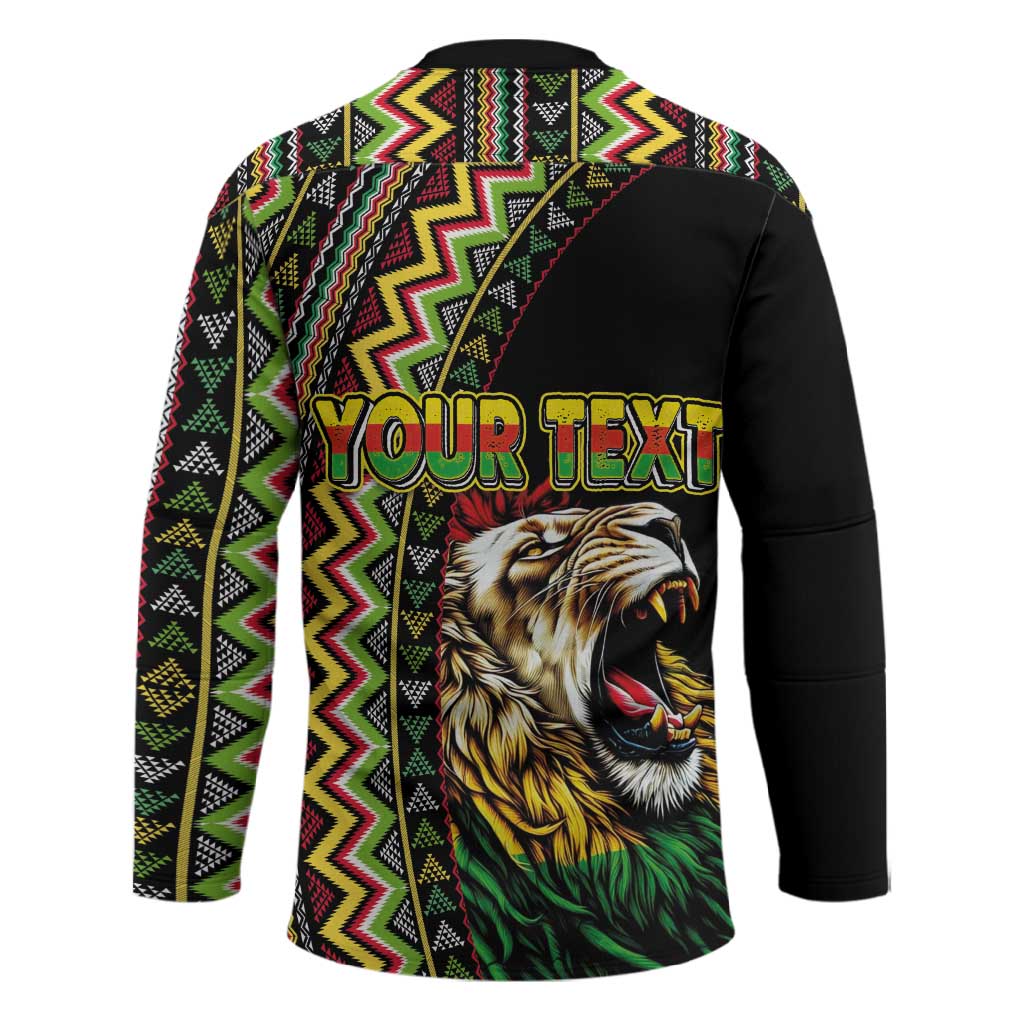 Personalized Jamaican Reggae-One Love Hockey Jersey Tribal African Pattern and Roaring Lion - Wonder Print Shop