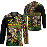 Personalized Jamaican Reggae-One Love Hockey Jersey Tribal African Pattern and Roaring Lion - Wonder Print Shop