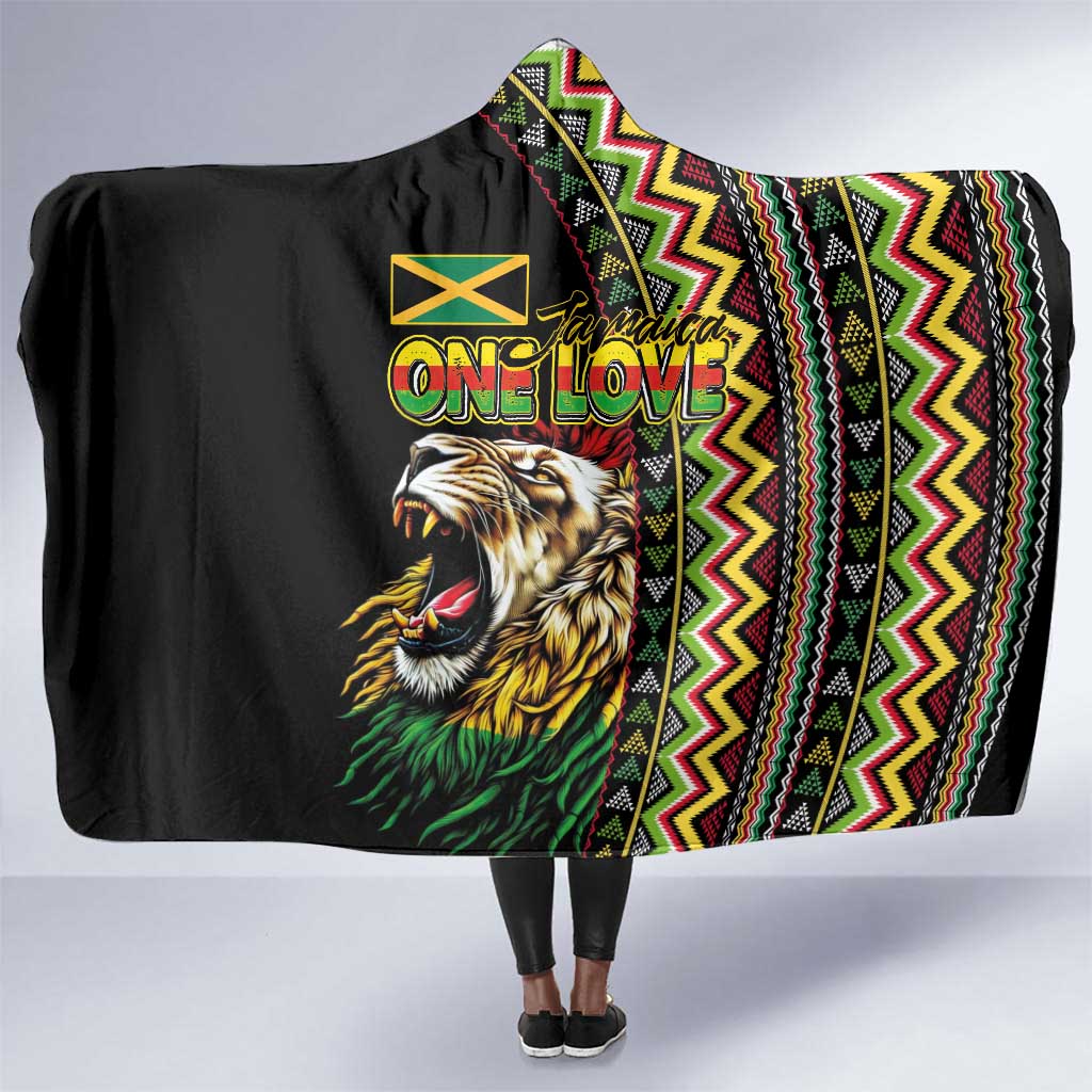Jamaican Reggae-One Love Hooded Blanket Tribal African Pattern and Roaring Lion - Wonder Print Shop