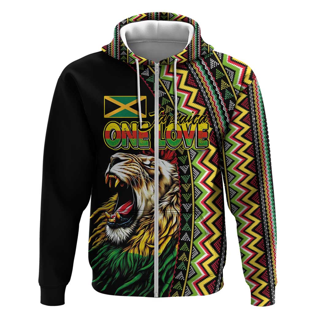 Personalized Jamaican Reggae-One Love Hoodie Tribal African Pattern and Roaring Lion - Wonder Print Shop