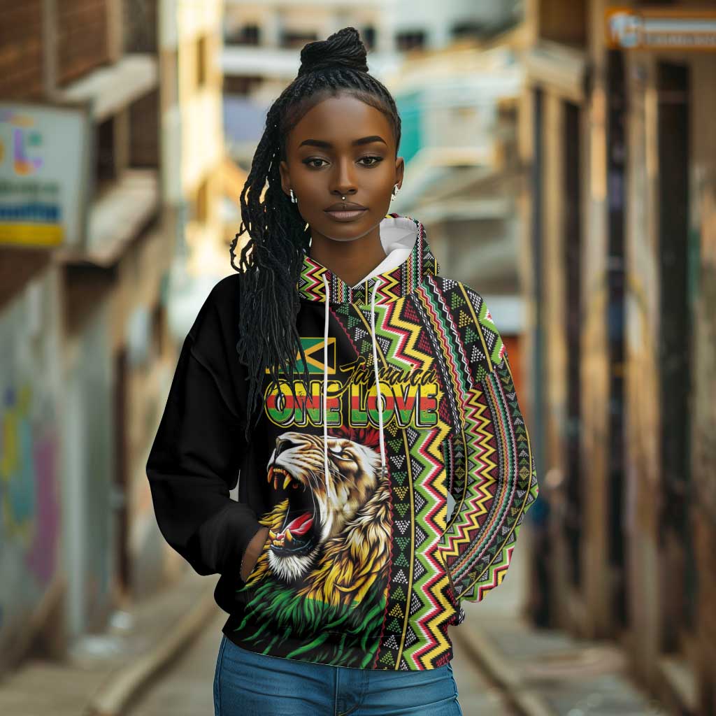 Personalized Jamaican Reggae-One Love Hoodie Tribal African Pattern and Roaring Lion - Wonder Print Shop