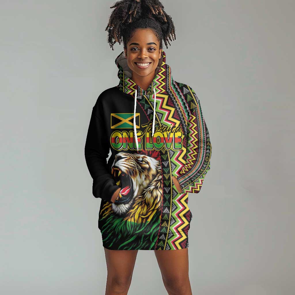 Personalized Jamaican Reggae-One Love Hoodie Dress Tribal African Pattern and Roaring Lion - Wonder Print Shop