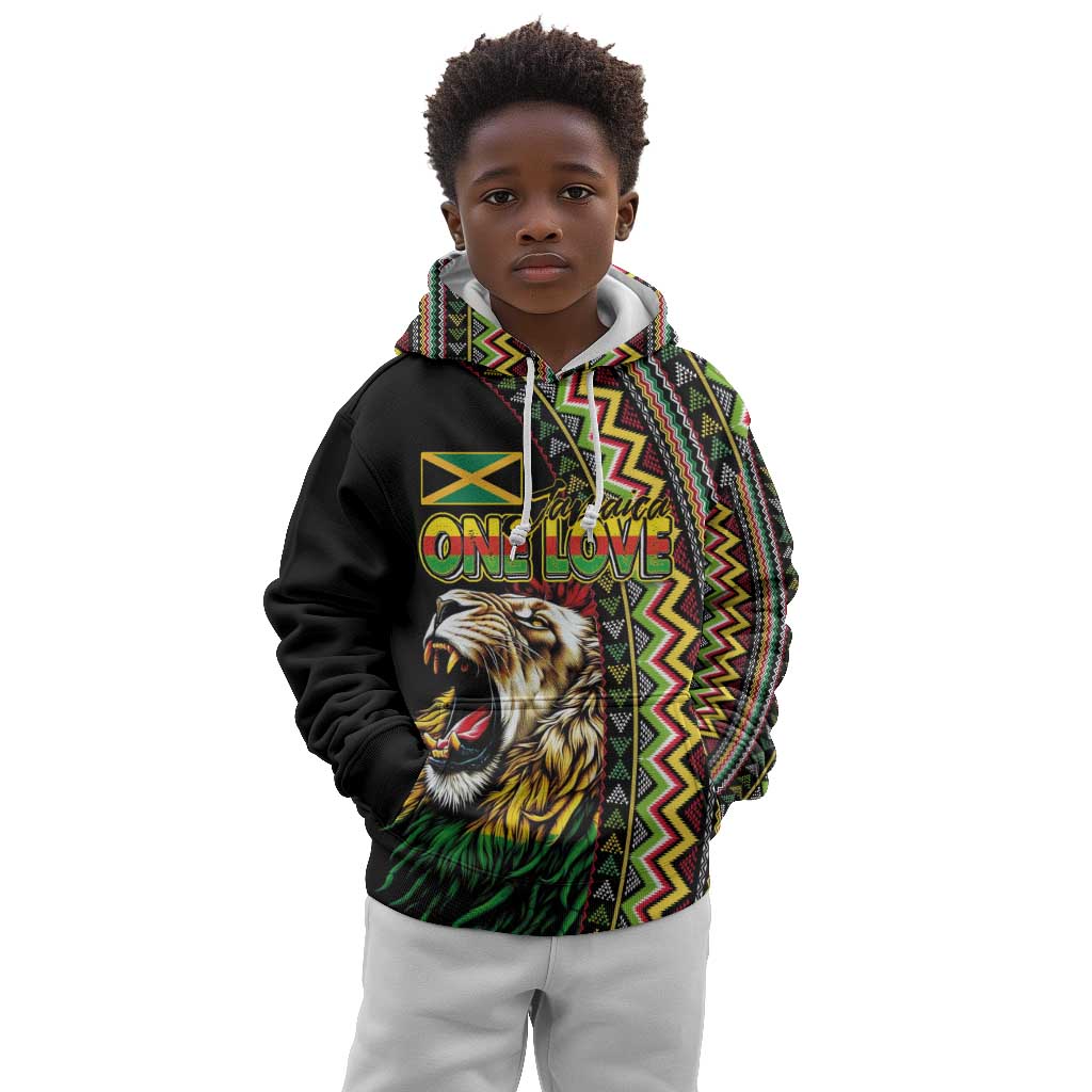 Personalized Jamaican Reggae-One Love Kid Hoodie Tribal African Pattern and Roaring Lion - Wonder Print Shop