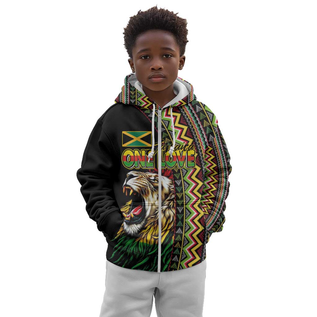 Personalized Jamaican Reggae-One Love Kid Hoodie Tribal African Pattern and Roaring Lion - Wonder Print Shop