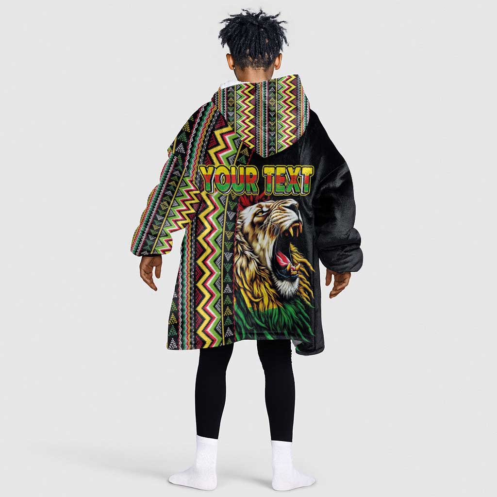 Personalized Jamaican Reggae-One Love Kid Wearable Blanket Hoodie Tribal African Pattern and Roaring Lion - Wonder Print Shop