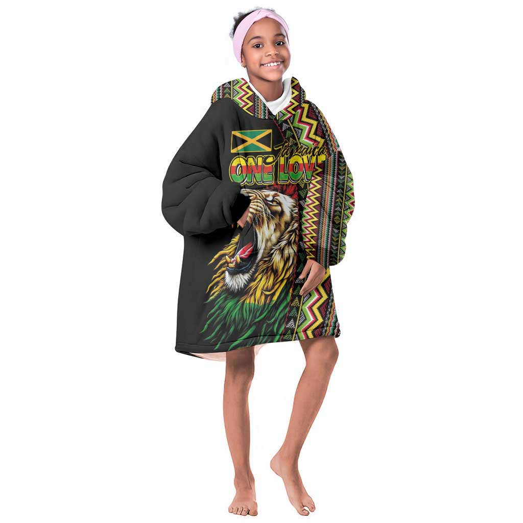 Personalized Jamaican Reggae-One Love Kid Wearable Blanket Hoodie Tribal African Pattern and Roaring Lion - Wonder Print Shop