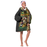 Personalized Jamaican Reggae-One Love Kid Wearable Blanket Hoodie Tribal African Pattern and Roaring Lion - Wonder Print Shop