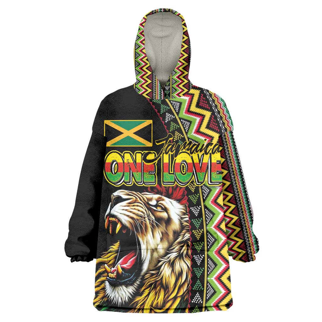 Personalized Jamaican Reggae-One Love Kid Wearable Blanket Hoodie Tribal African Pattern and Roaring Lion - Wonder Print Shop