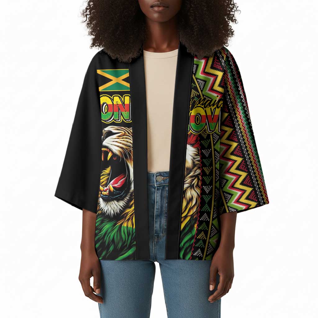 Personalized Jamaican Reggae-One Love Kimono Tribal African Pattern and Roaring Lion - Wonder Print Shop