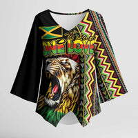 Personalized Jamaican Reggae-One Love Kimono Sleeve Blouse Tribal African Pattern and Roaring Lion - Wonder Print Shop