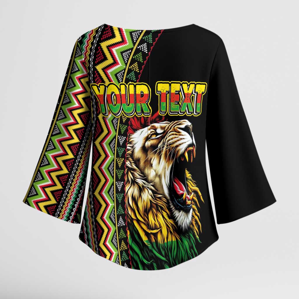 Personalized Jamaican Reggae-One Love Kimono Sleeve Blouse Tribal African Pattern and Roaring Lion - Wonder Print Shop