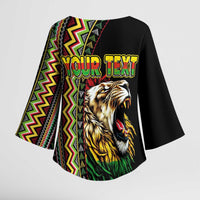 Personalized Jamaican Reggae-One Love Kimono Sleeve Blouse Tribal African Pattern and Roaring Lion - Wonder Print Shop