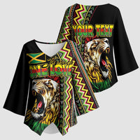 Personalized Jamaican Reggae-One Love Kimono Sleeve Blouse Tribal African Pattern and Roaring Lion - Wonder Print Shop