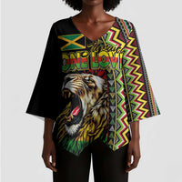 Personalized Jamaican Reggae-One Love Kimono Sleeve Blouse Tribal African Pattern and Roaring Lion - Wonder Print Shop
