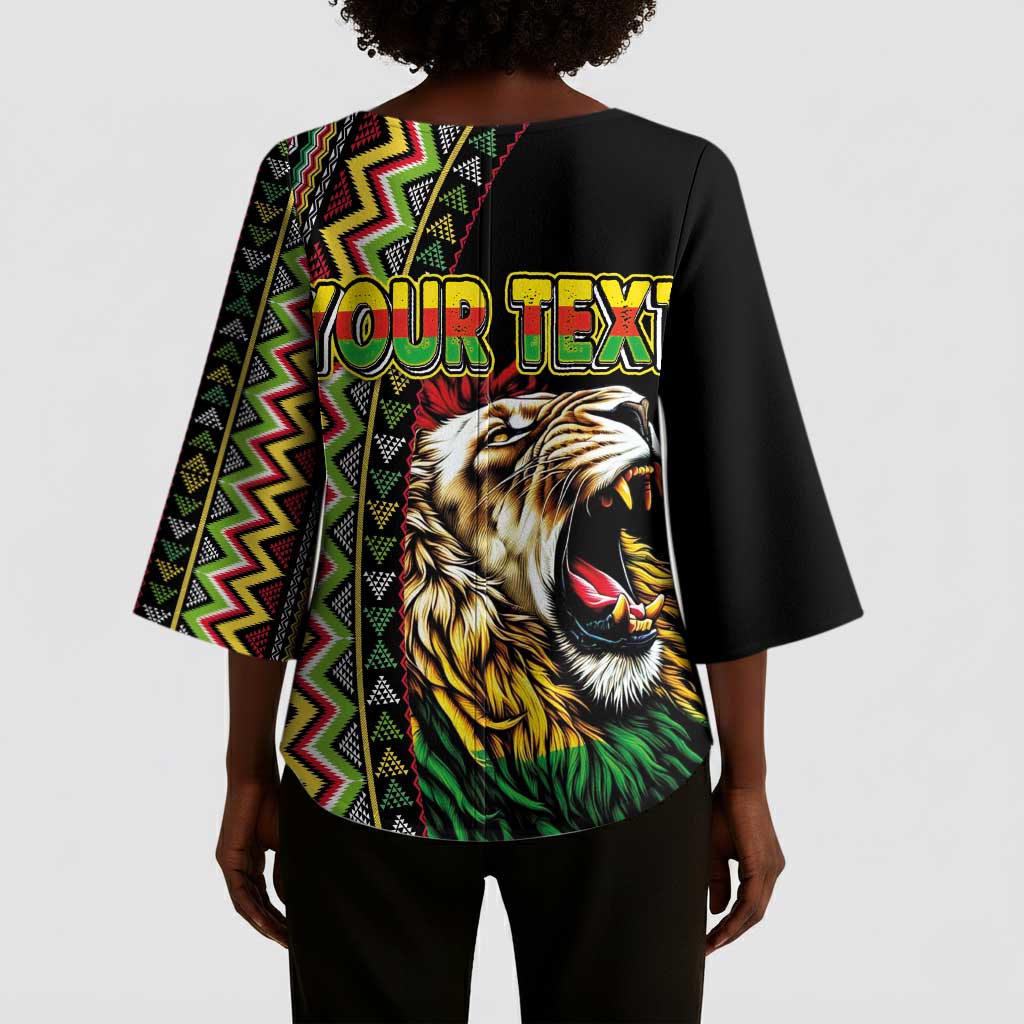 Personalized Jamaican Reggae-One Love Kimono Sleeve Blouse Tribal African Pattern and Roaring Lion - Wonder Print Shop