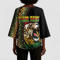 Personalized Jamaican Reggae-One Love Kimono Sleeve Blouse Tribal African Pattern and Roaring Lion - Wonder Print Shop